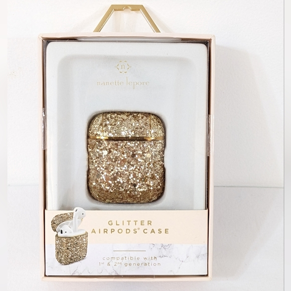 NEW Nanette Lepore Gold Glitter Airpods Case Compatible W/ 1st & 2nd Generation - Picture 1 of 3